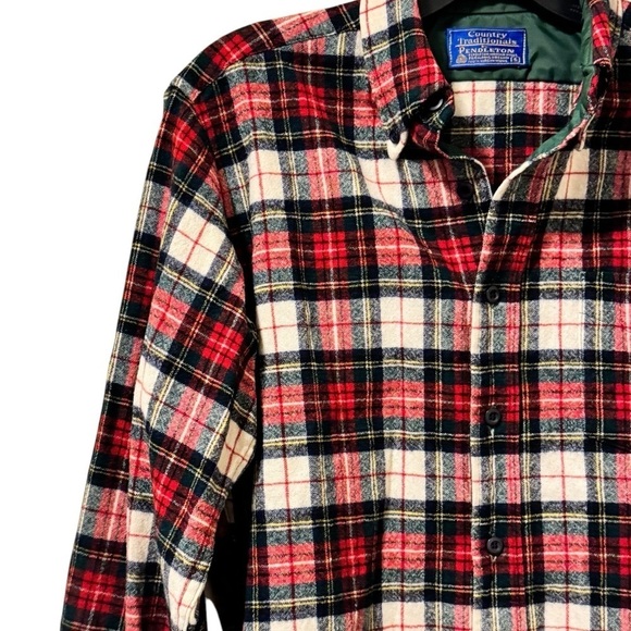 Pendleton 100% Virgin Wool Plaid Long Sleeve Shirt Womens Size Small Red White - Picture 7 of 10